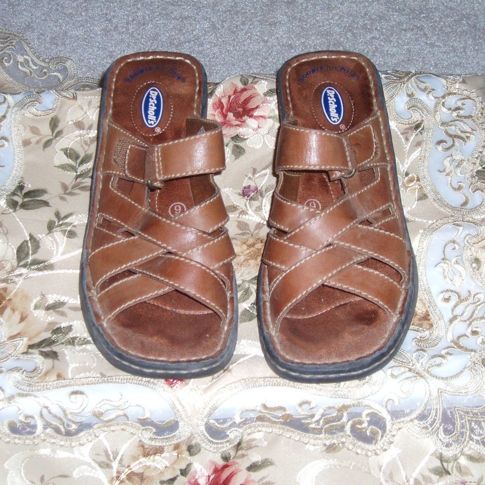 Dr. Scholl's Tan Leather Strappy Slide Sandal - Size  9
